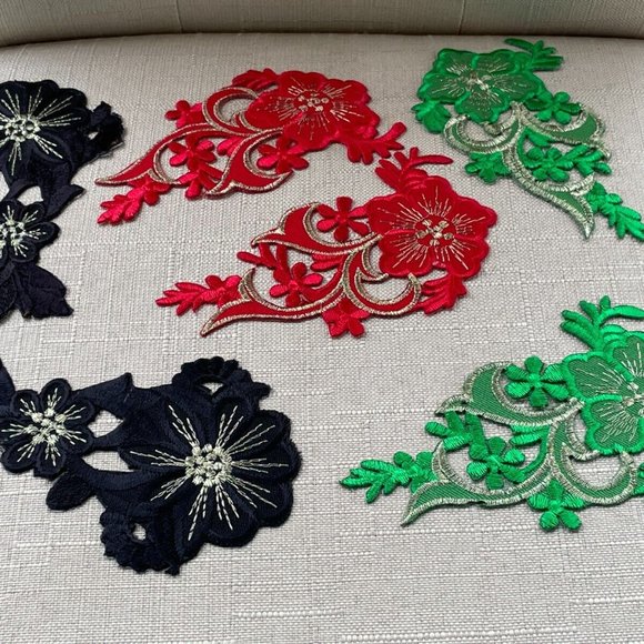 Iron On Patches Embroidery Applique Patches Flower Red Black Green Patch - Picture 4 of 6